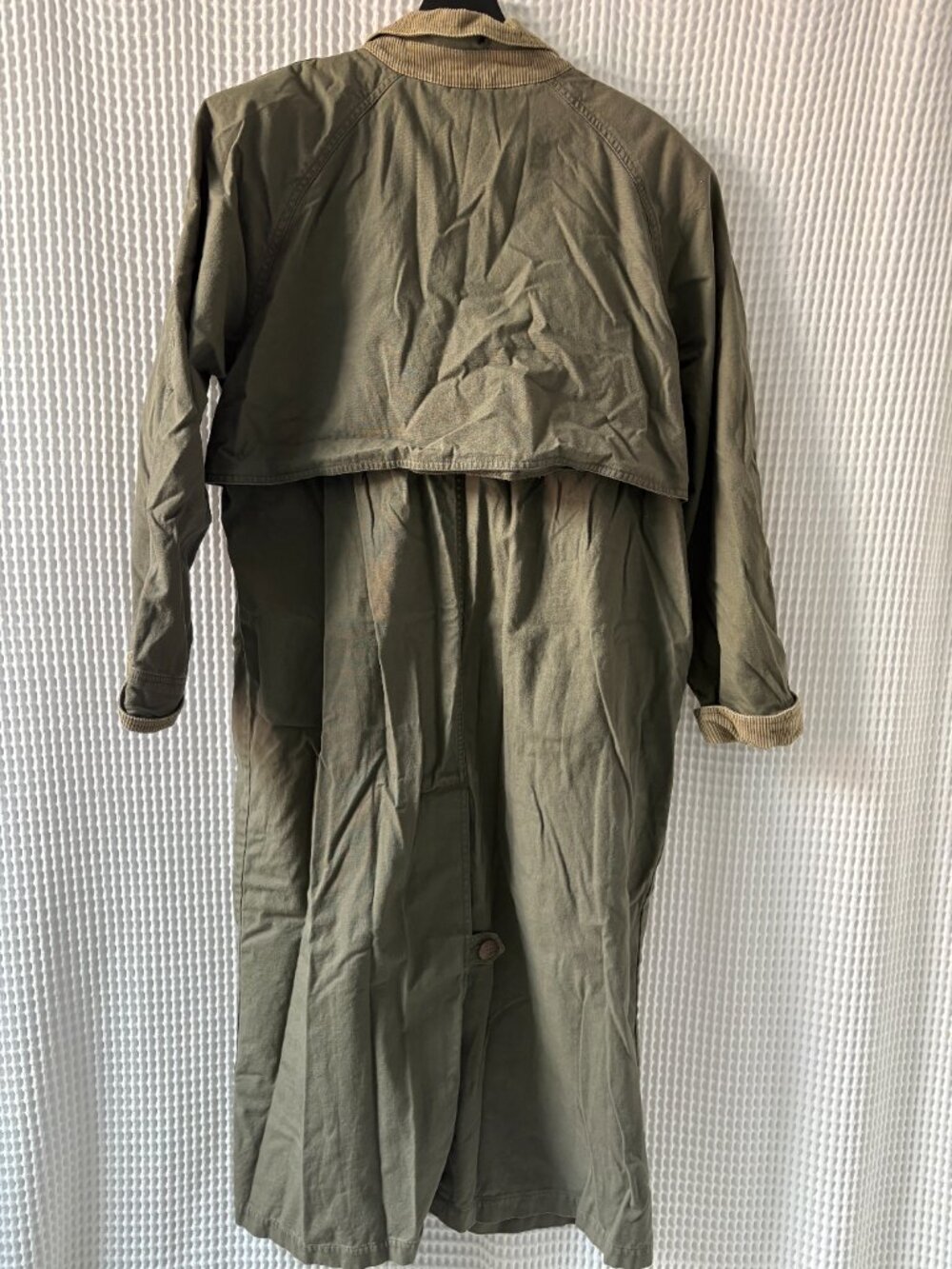 Vintage Eddie Bauer women's olive canvas corduroy duster chore coat barn jacket - Picture 3 of 4